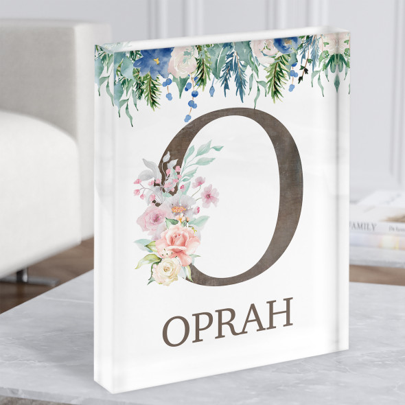 Floral Any Name Initial O Personalised Acrylic Block