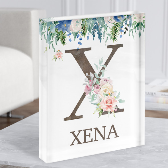 Floral Any Name Initial X Personalised Acrylic Block