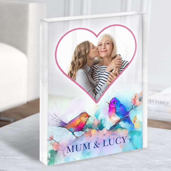 Painted Birds Photo Mum Personalised Acrylic Block