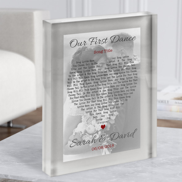 Grey Border Wedding Photo First Dance Any Song Lyric Acrylic Block