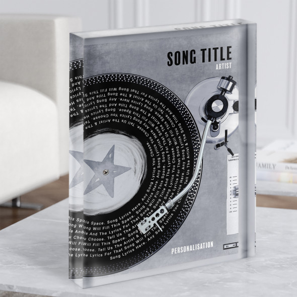 Rustic Grey Blue Half Vinyl Record Any Song Lyric Acrylic Block