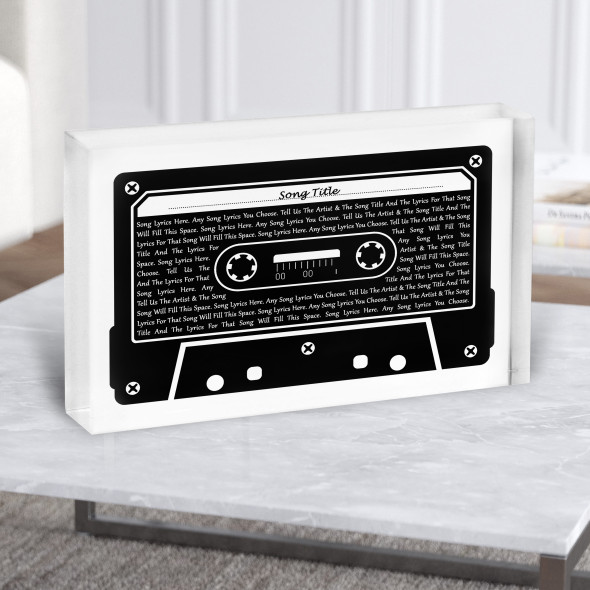 Black & White Music Cassette Tape Any Song Lyric Acrylic Block