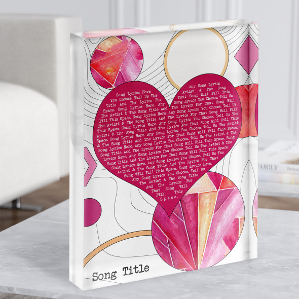 Abstract Pink Heart & Circles Any Song Lyric Acrylic Block