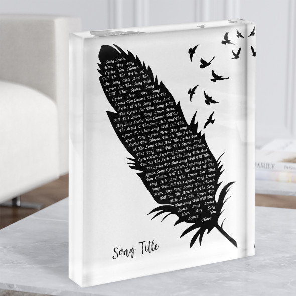 Black & White Feather & Birds Any Song Lyric Acrylic Block