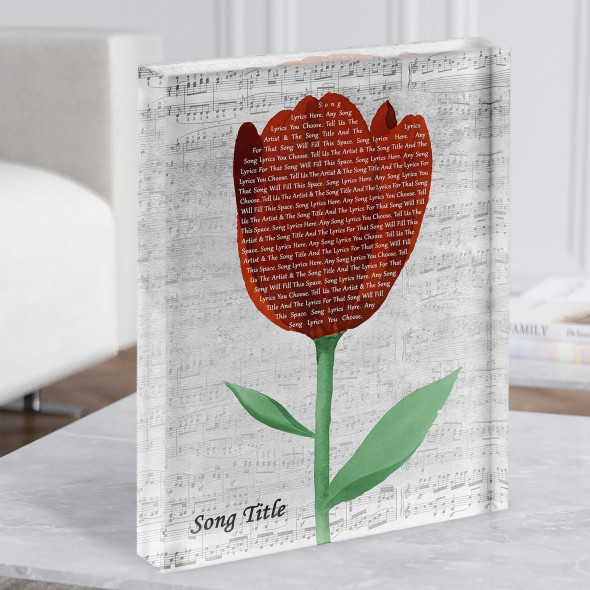Grey Script Watercolour Tulip Any Song Lyric Acrylic Block