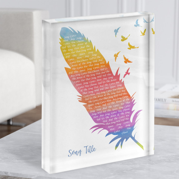 Watercolour Feather & Birds Any Song Lyric Acrylic Block