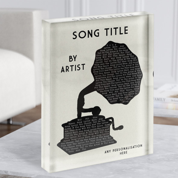 Gramophone Black Minimal Any Song Lyric Acrylic Block