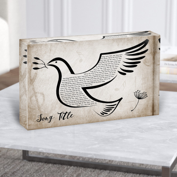 Vintage Dove Bird Any Song Lyric Acrylic Block