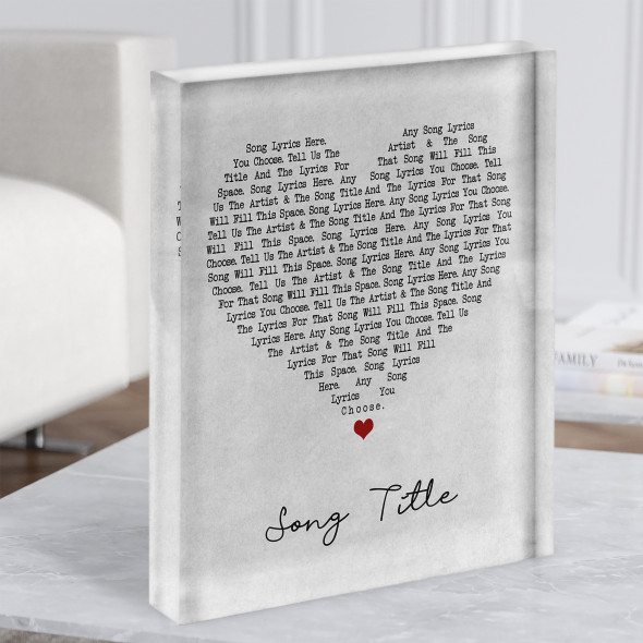 Grey Heart Any Song Lyric Acrylic Block