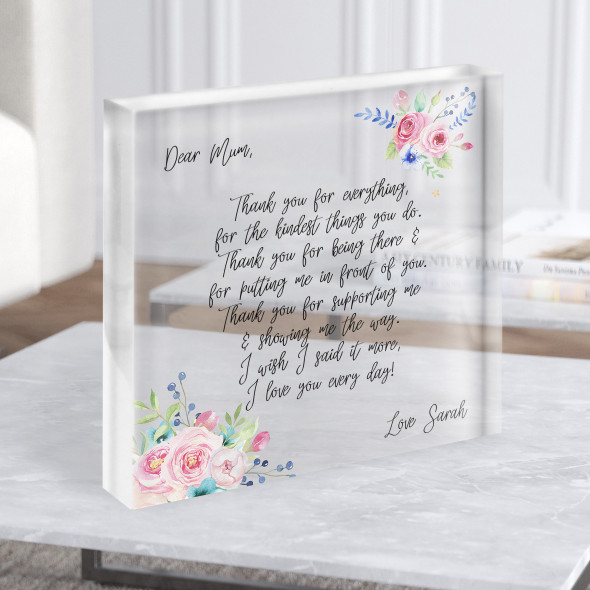 Floral Poem For Mum Square Personalised Acrylic Block