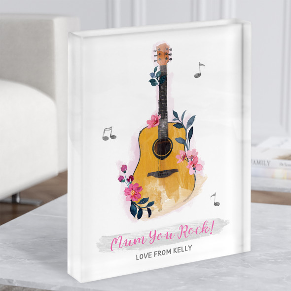 Mum You Rock Guitar Flowers Personalised Gift Acrylic Block