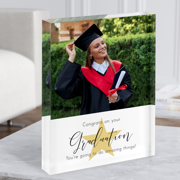 Graduation Congratulations Photos Gold Star Personalised Gift Acrylic Block