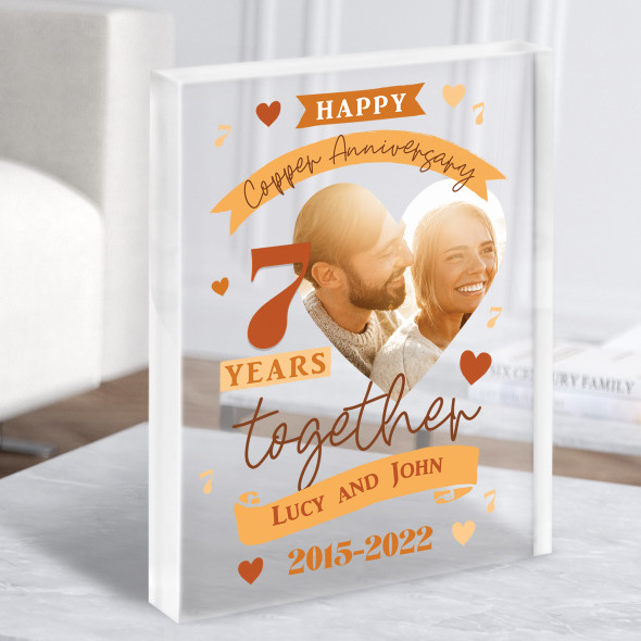 7 Years Together 7th Wedding Anniversary Copper Photo Gift Acrylic Block