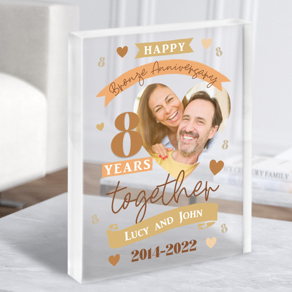 8 Years Together 8th Wedding Anniversary Bronze Photo Gift Acrylic Block