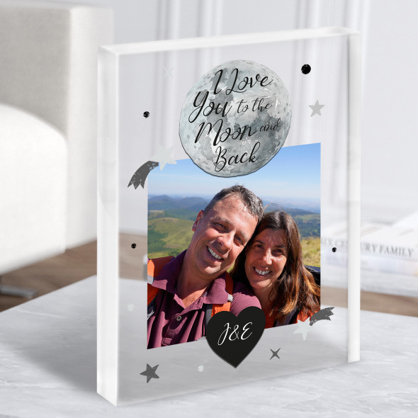 I Love You To The Moon And Back Romantic Photo Personalised Gift Acrylic Block