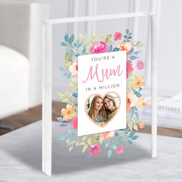You're A Mum In A Million Pretty Flowers Photo Personalised Gift Acrylic Block