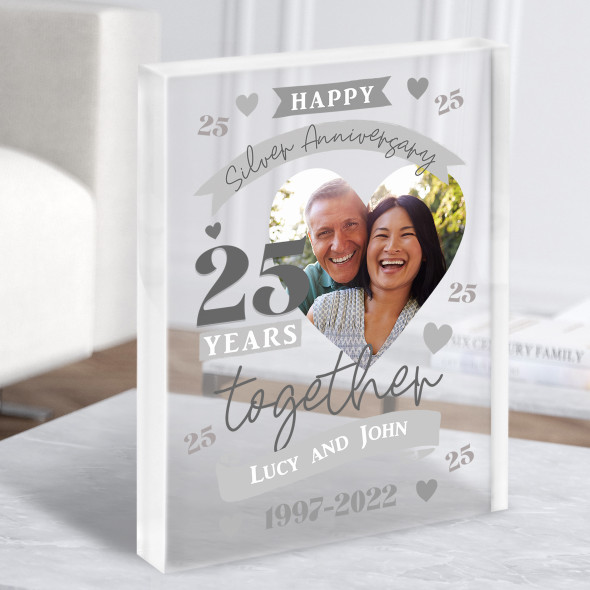 25 Years Together 25th Wedding Anniversary Silver Photo Gift Acrylic Block