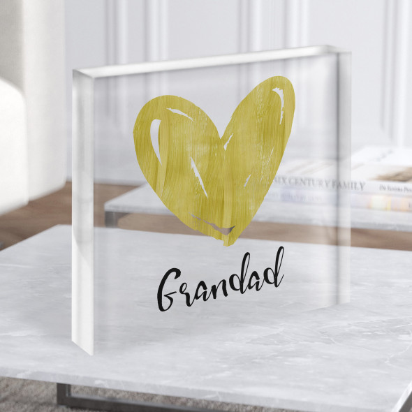 Gold Heart Grandad Square Personalised Gift Acrylic Block