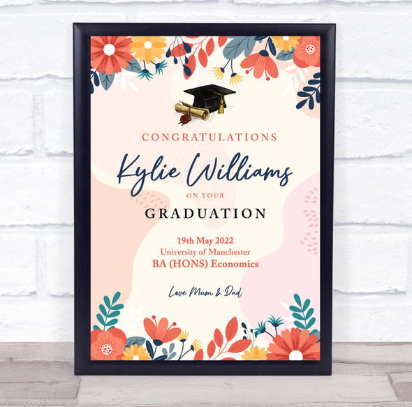 Floral Congratulations Graduation Personalised Wall Art Gift Print