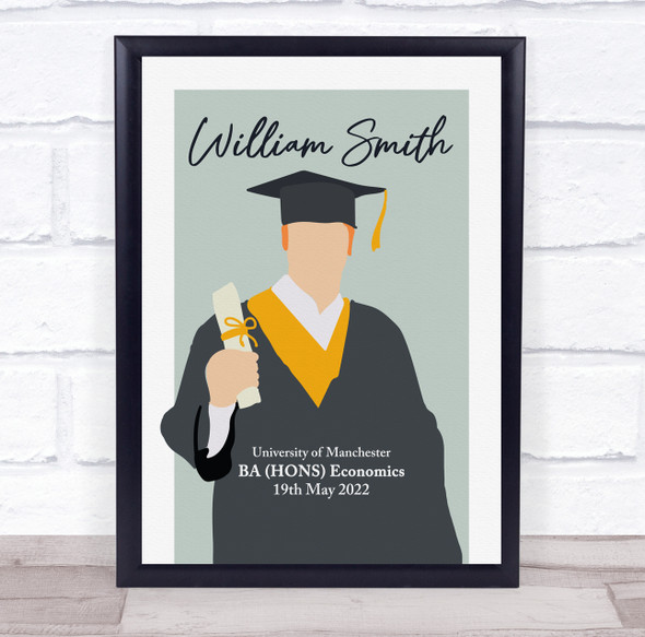 Ginger Hair Graduation Boy With Diploma Personalised Wall Art Gift Print