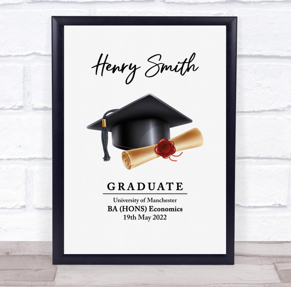 Graduation Cap And Diploma Graduate Congratulations Personalised Gift Print
