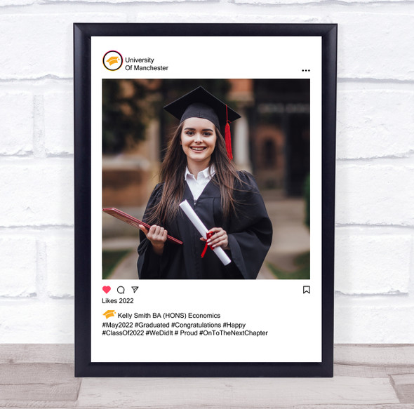 Graduation Congratulations White Insta Style Photo Personalised Gift Print