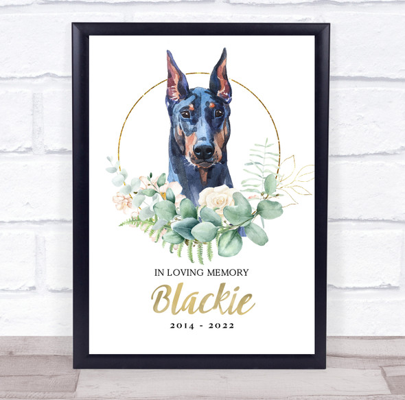 Doberman Dog Pet Memorial Loving Memory Personalised Wall Art Gift Print