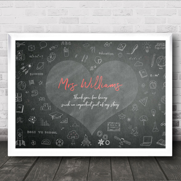 Chalk Board Style Thank You Teacher Personalised Wall Art Gift Print