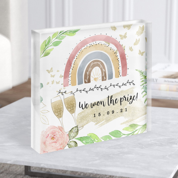 Rainbow Champagne Celebration Engagement Wedding Day Gift Acrylic Block