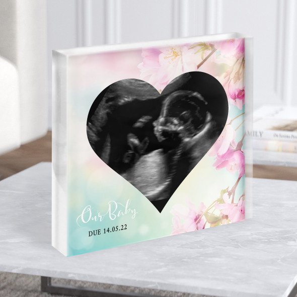 Square Pregnancy Blossom Baby Scan Picture Photo Heart Gift Acrylic Block