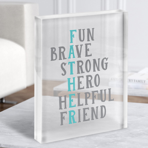 Father Description Words Text Typographic Grey Blue Gift Acrylic Block