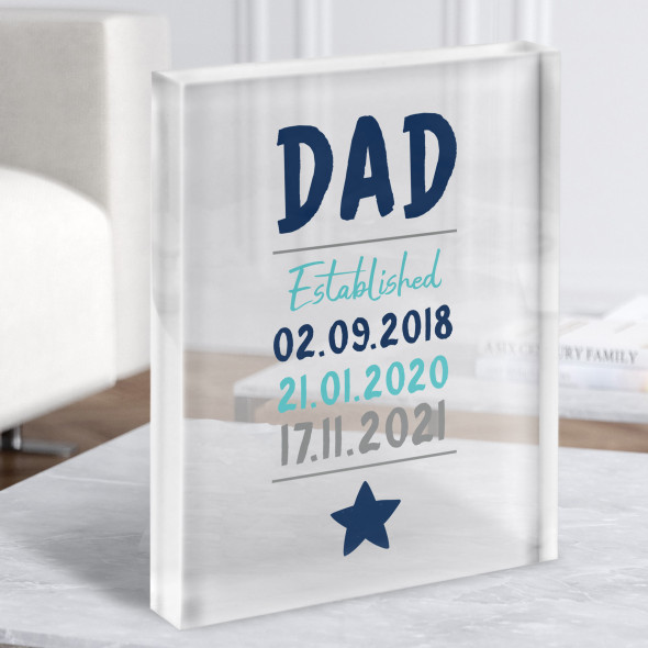 Dad Established Blue White Dates Personalised Gift Acrylic Block