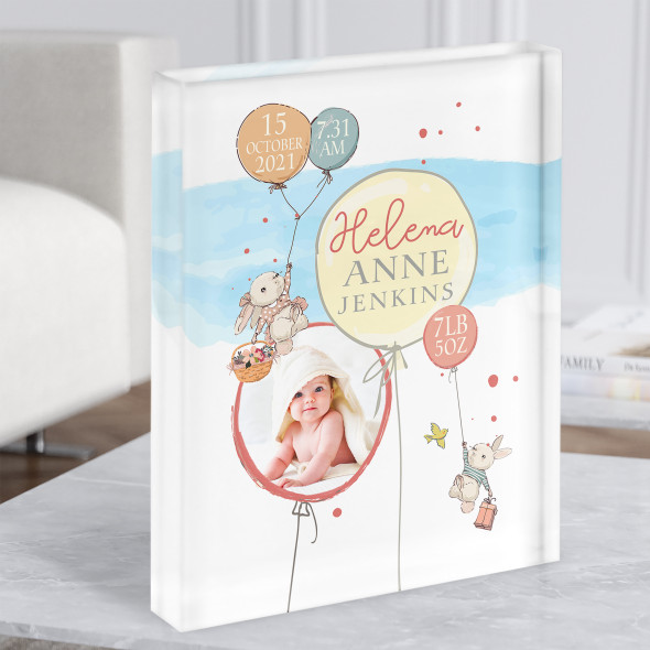 New Baby Birth Details Christening Nursery Balloons Photo Gift Acrylic Block