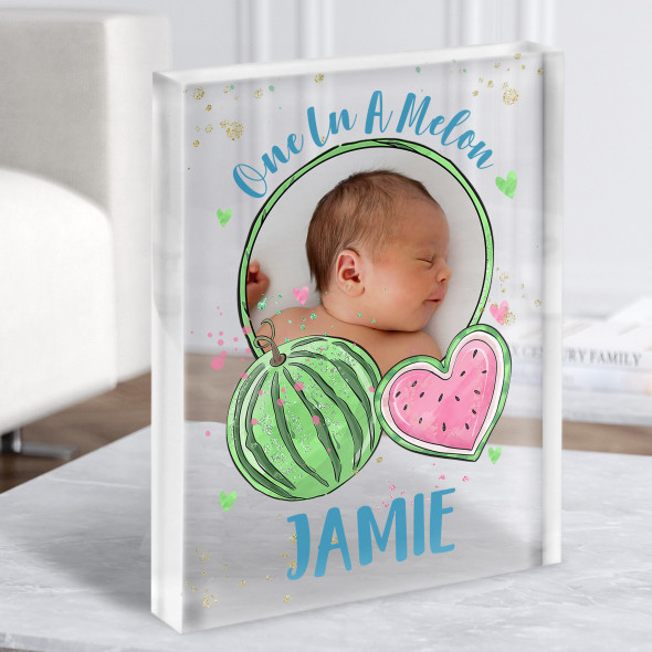 One In A Melon Hearts Photo Personalised Children's Gift Acrylic Block