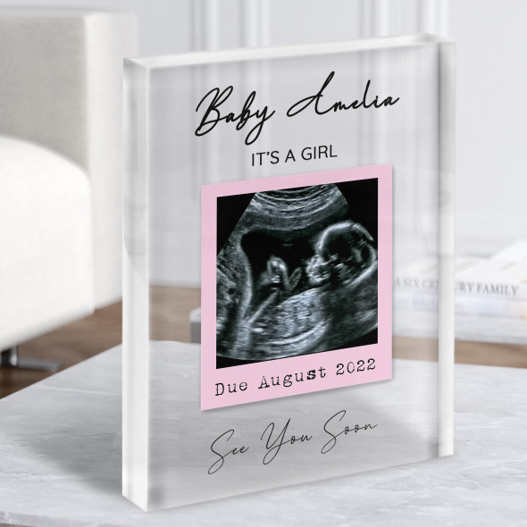 Baby Scan Picture Photo Pregnancy Gender Reveal Girl Keepsake Gift Acrylic Block