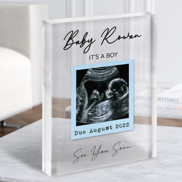 Baby Scan Picture Photo Pregnancy Gender Reveal Boy Keepsake Gift Acrylic Block