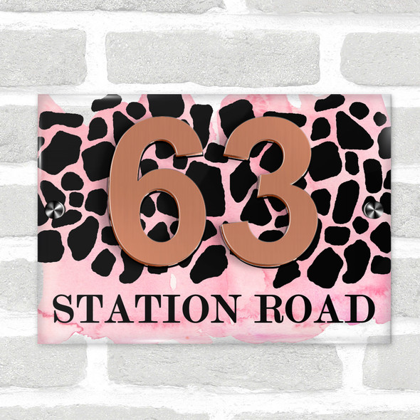 Animal Print Pattern Baby Pink 3D Modern Acrylic Door Number House Sign