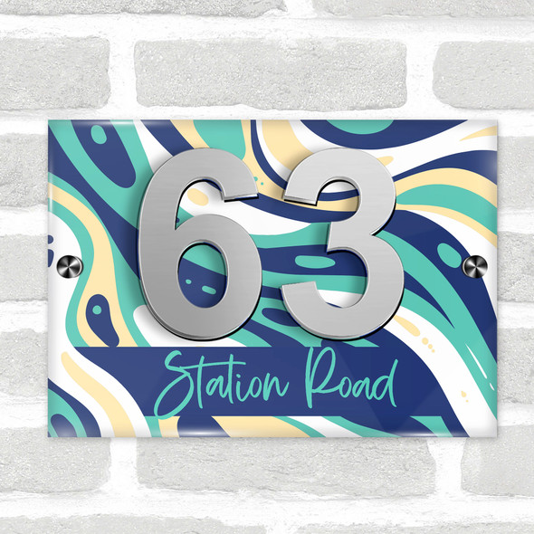 Abstract Swirl Pattern Blue 3D Modern Acrylic Door Number House Sign