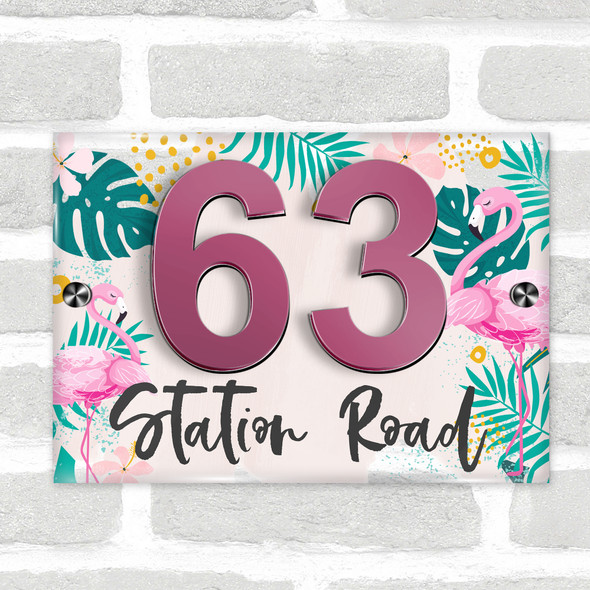 Tropical Floral Flamingo 3D Modern Acrylic Door Number House Sign