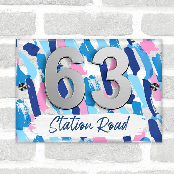 Abstract Marks Blue Pink 3D Modern Acrylic Door Number House Sign
