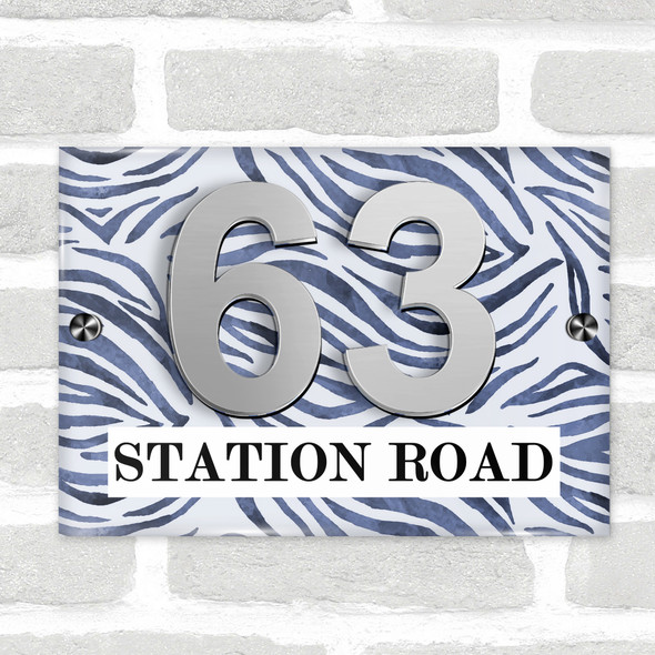 Animal Print Blue Zebra 3D Modern Acrylic Door Number House Sign