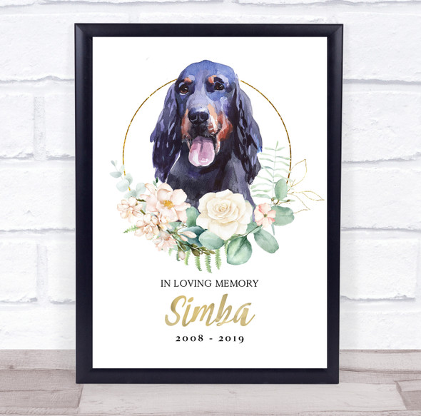 Cocker Spaniel Pet Memorial Peach Gold Floral Wreath Personalised Gift Print