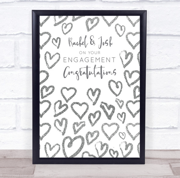 Congratulations Engagement Heart Name Couple Silver Personalised Gift Print