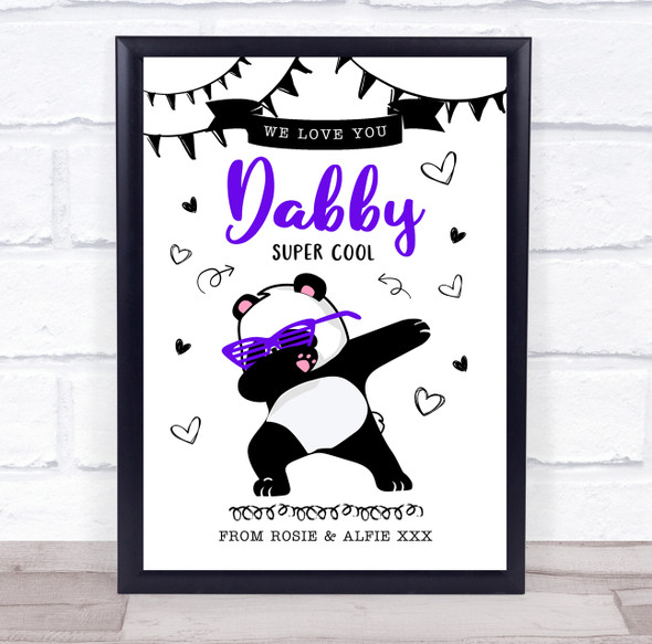 Dabbing Daddy Panda Purple Love Dad Fathers Day Personalised Gift Print