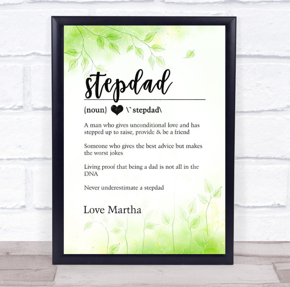Dictionary Definition Stepdad Green Spring Leaves Personalised Gift Print