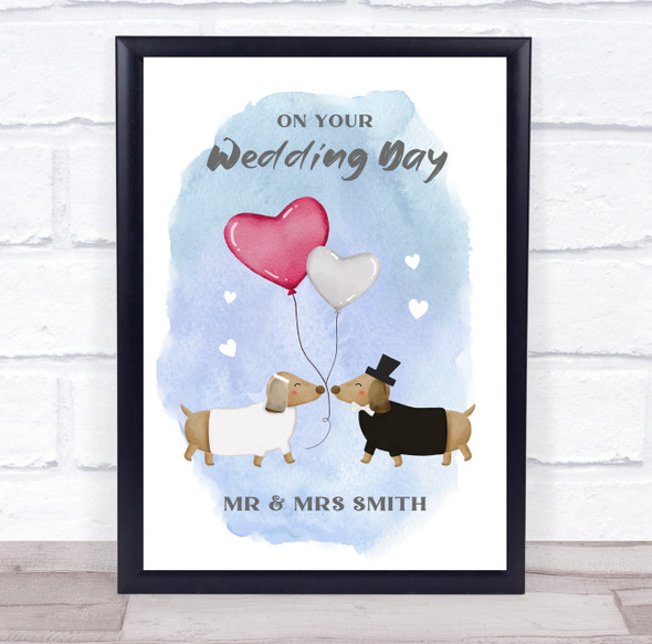 Dog Couple Wedding Love Balloons Painted Dachshund Personalised Gift Print