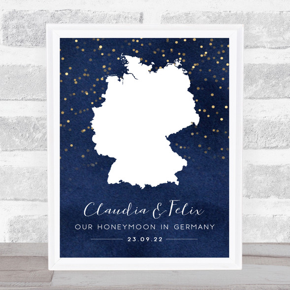 Germany Special Date Midnight Watercolour Sparkles Personalised Gift Print