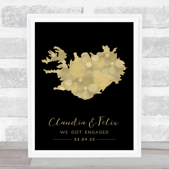 Iceland Special Country Date Occasion Black & Gold Personalised Gift Print