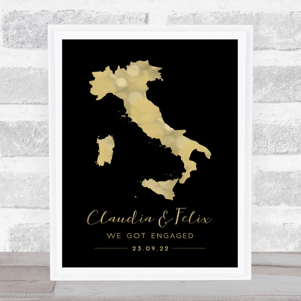 Italy Special Country Date & Occasion Black & Gold Personalised Gift Print