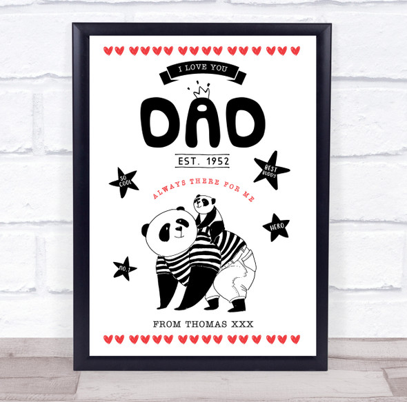 Panda & Cub Love You Daddy Red Heart There For Me Personalised Gift Print